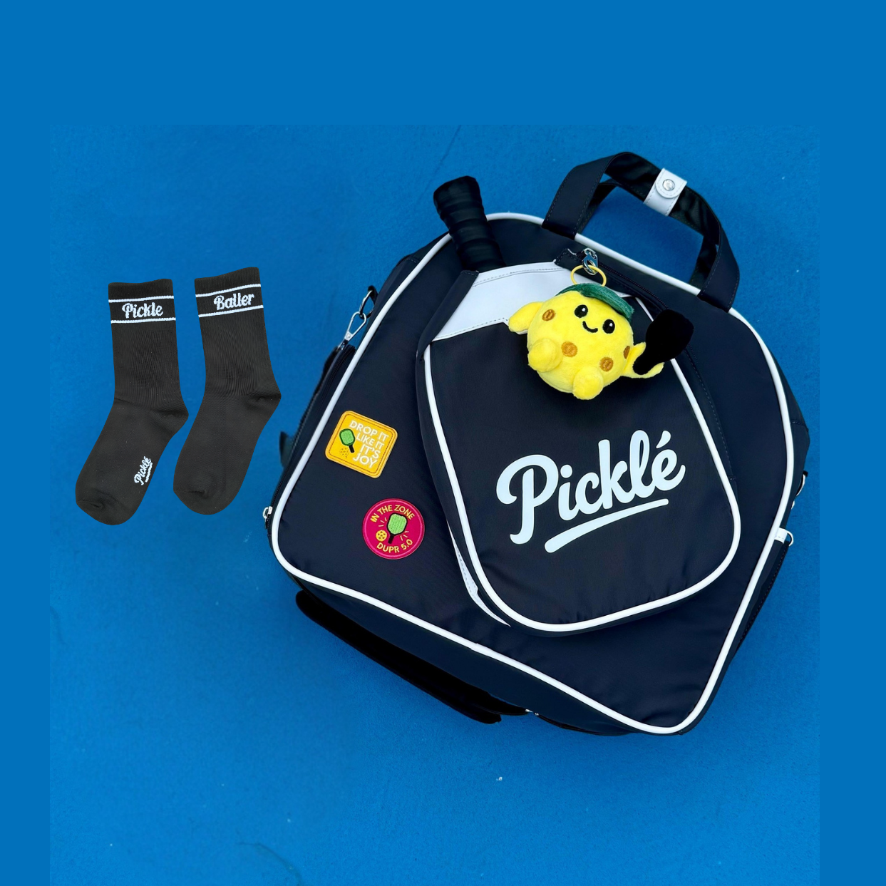 Picklé Joy Starter Pack in White - bag socks keychain and patches bundle