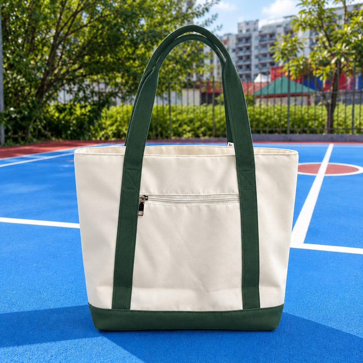 Picklé Joy Tote Bag in Court Green - back zip pocket